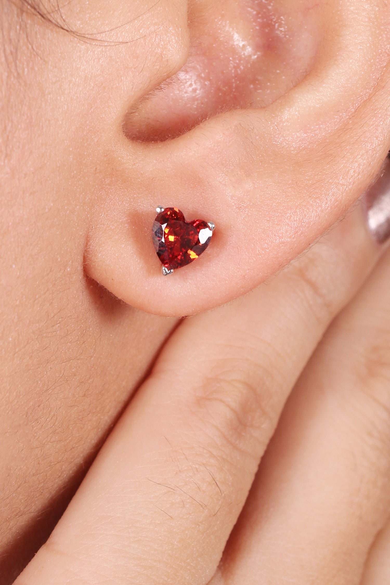 Silver Tiny Red Heart Shaped Studs